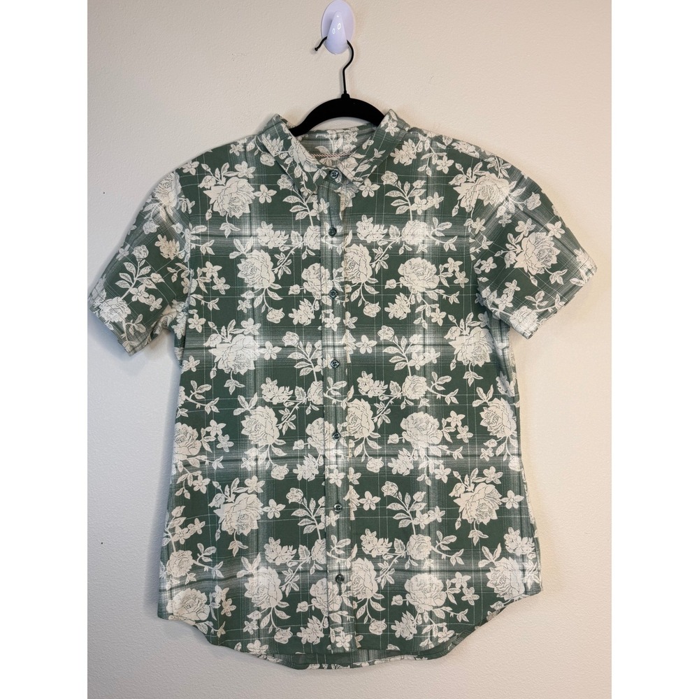 Wildfang The Essential Button Up Shirt Men's Small Green Floral Plaid Cotton